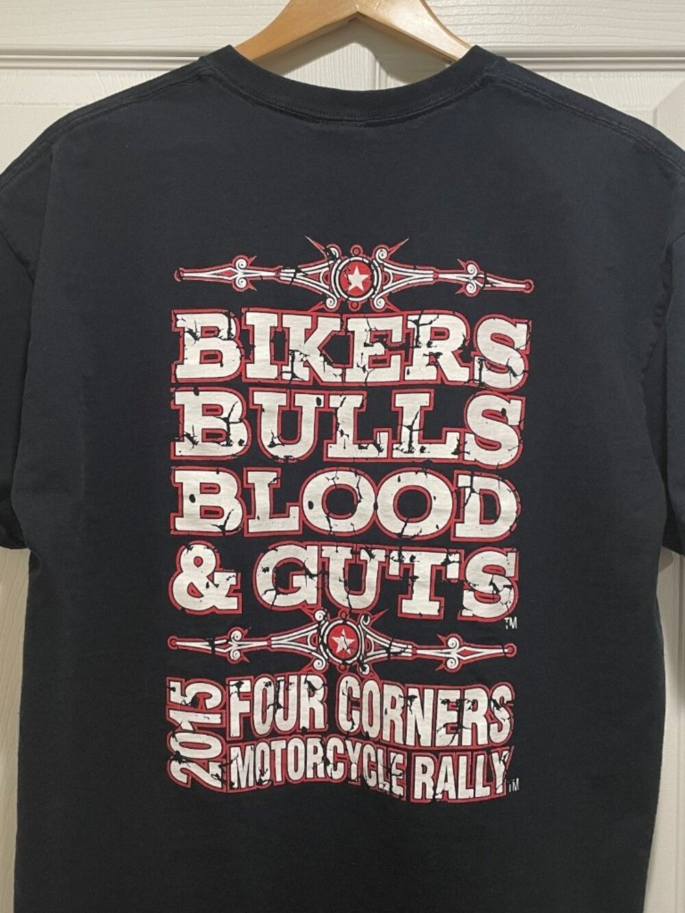 Four Corners Motorcycle 2015 Rally T-Shirt Men's Size XL Black Distressed Print